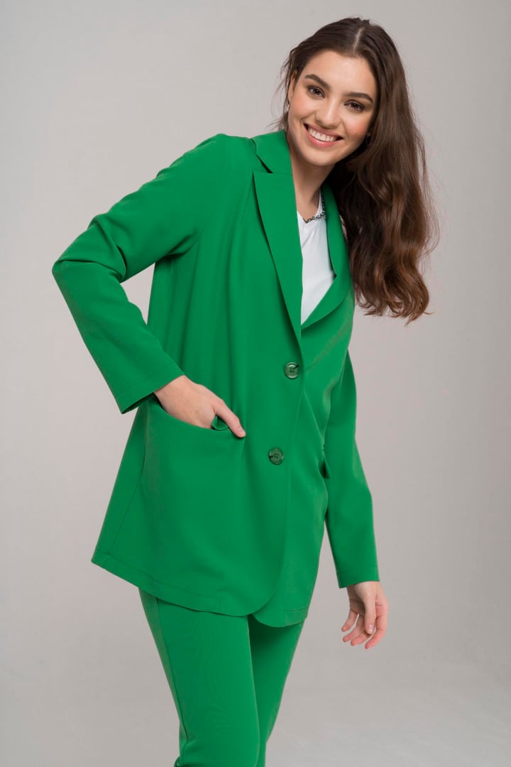 Mono Yaka Rahat Kalıp Astarsız Blazer Ceket YEŞİL 8217
