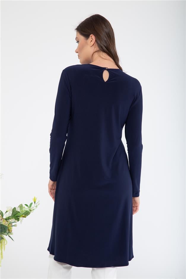 Önü Zincir İşlemeli Örme Tunik LACİVERT 9789