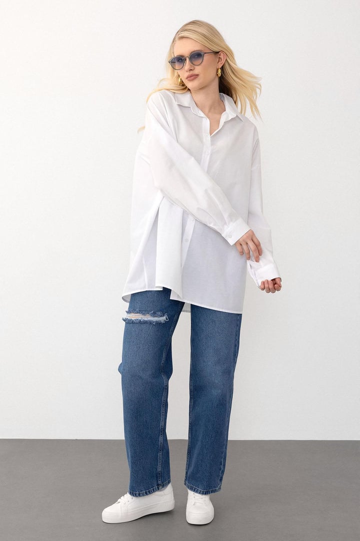 Oversize Basic Gömlek BEYAZ 9281
