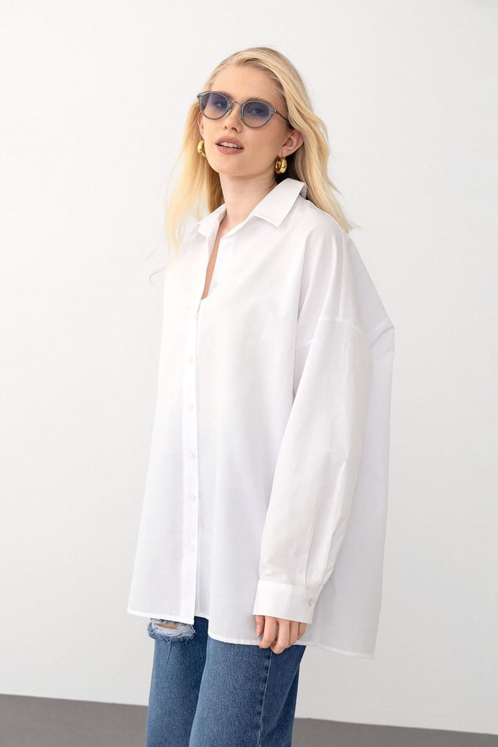 Oversize Basic Gömlek BEYAZ 9281