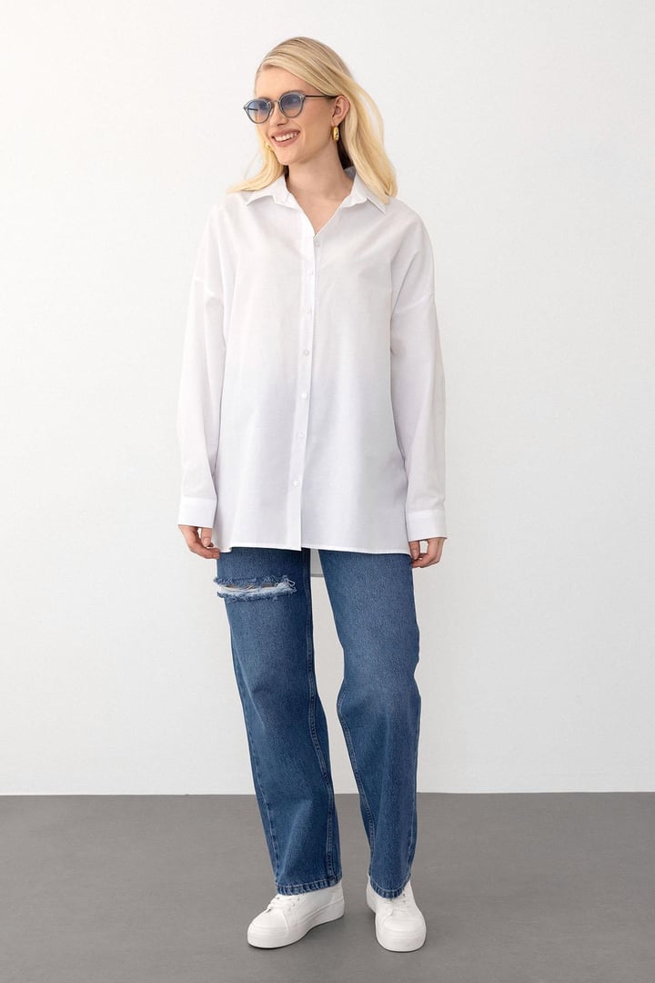 Oversize Basic Gömlek BEYAZ 9281