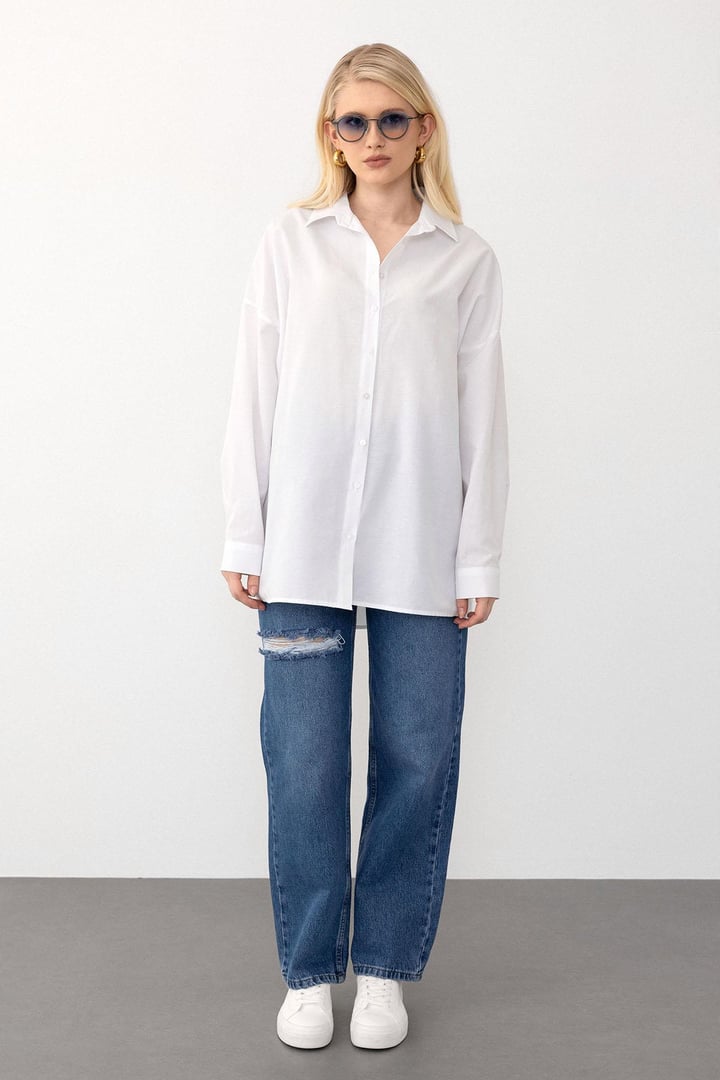 Oversize Basic Gömlek BEYAZ 9281