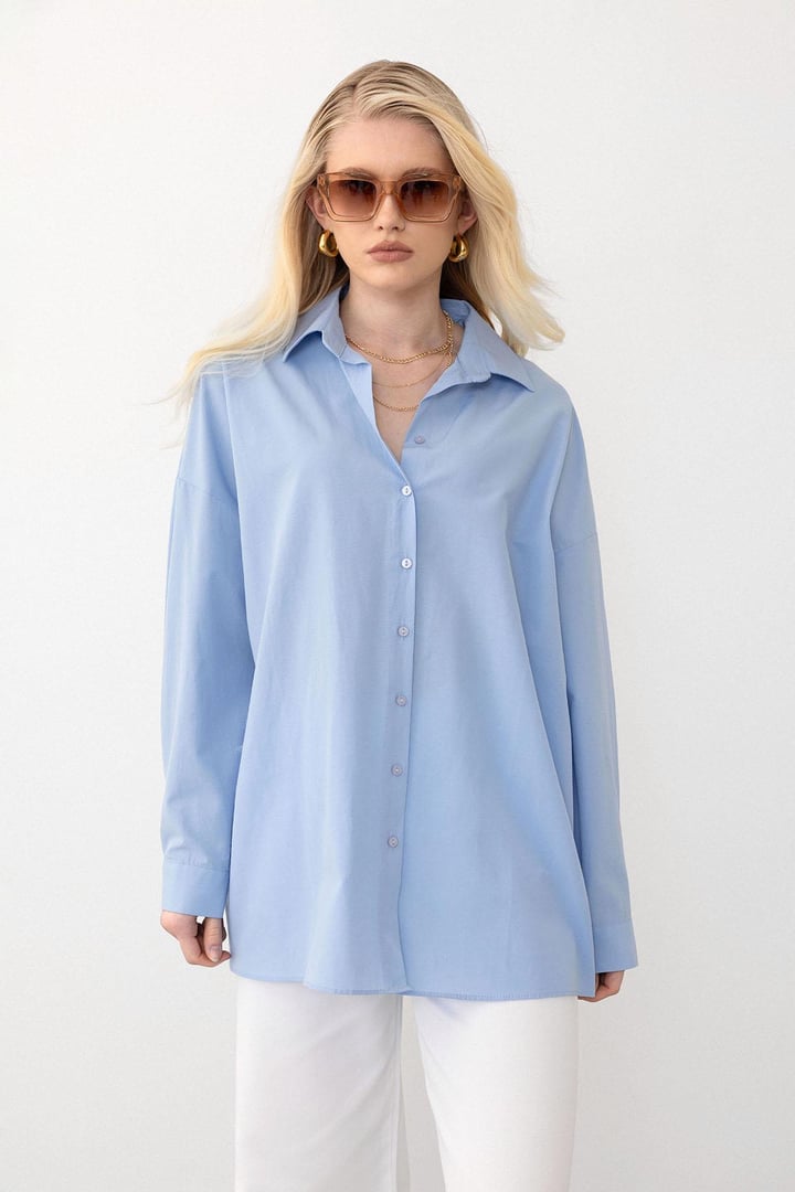 Oversize Basic Gömlek MAVİ 9281