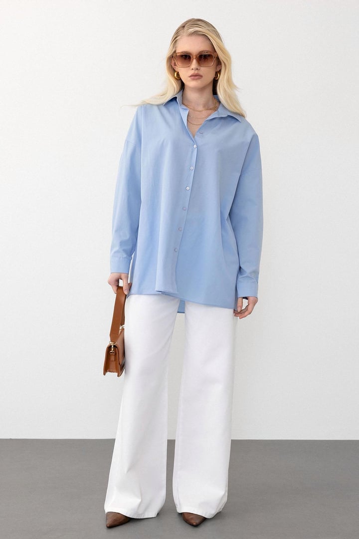 Oversize Basic Gömlek MAVİ 9281