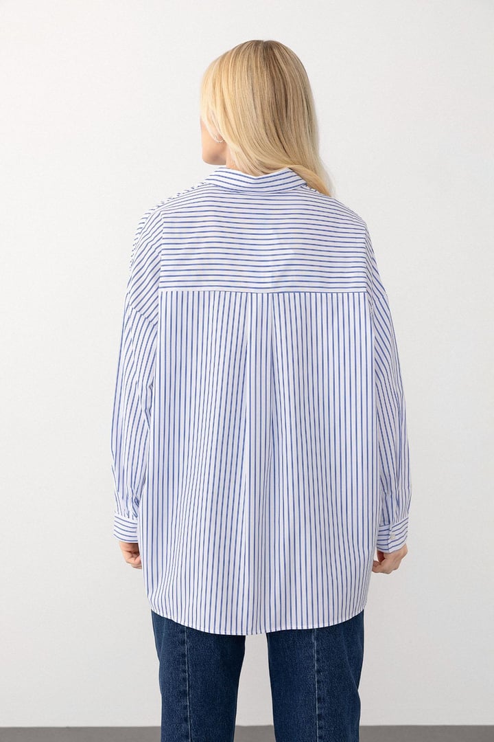Oversize Basic Gömlek MAVİ-BEYAZ 9281
