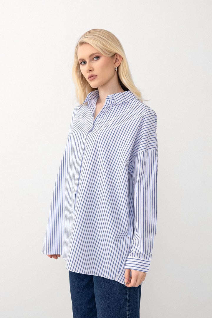 Oversize Basic Gömlek MAVİ-BEYAZ 9281