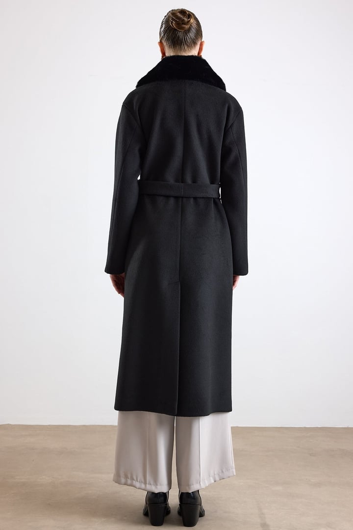 Oversize Çıkabilen Kürklü Düşük Kol  Kaban SİYAH 3178