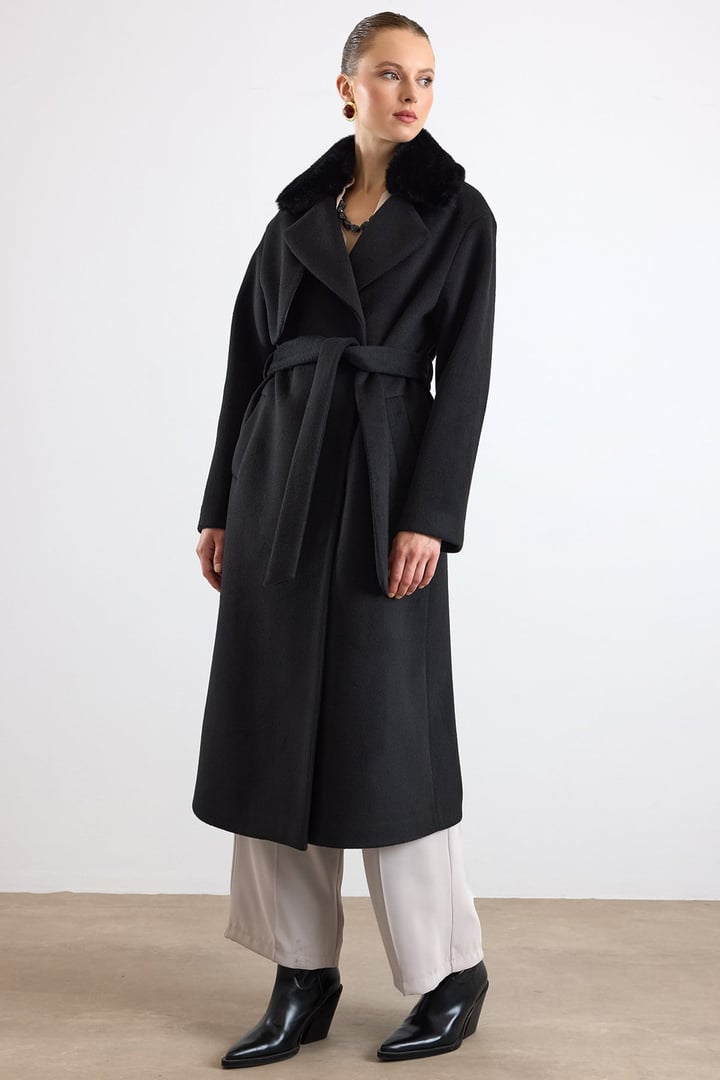 Oversize Çıkabilen Kürklü Düşük Kol  Kaban SİYAH 3178