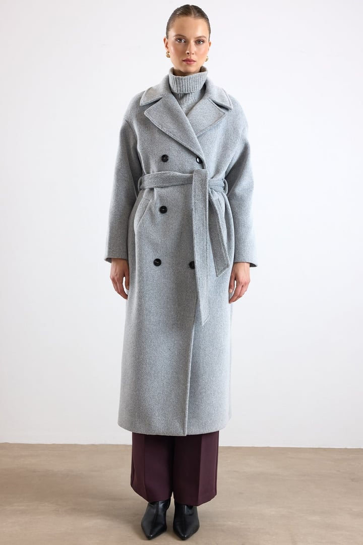 Oversize Düşük Kol Kruvaze Kaban AÇIK GRİ 3173