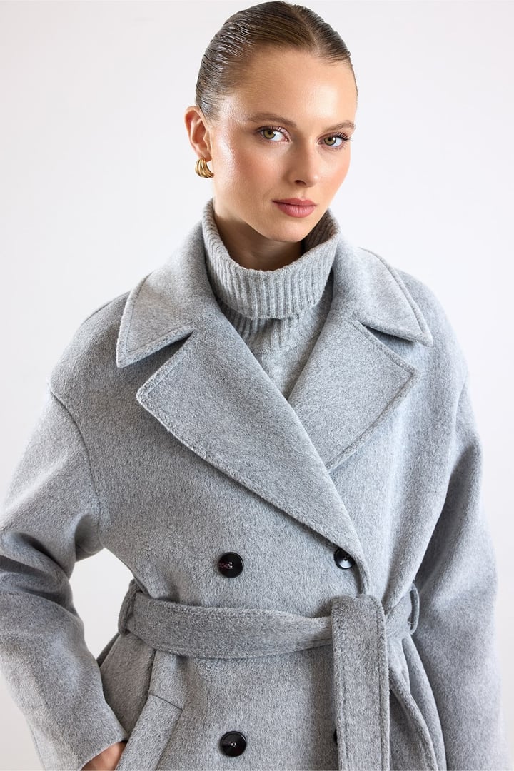 Oversize Düşük Kol Kruvaze Kaban AÇIK GRİ 3173