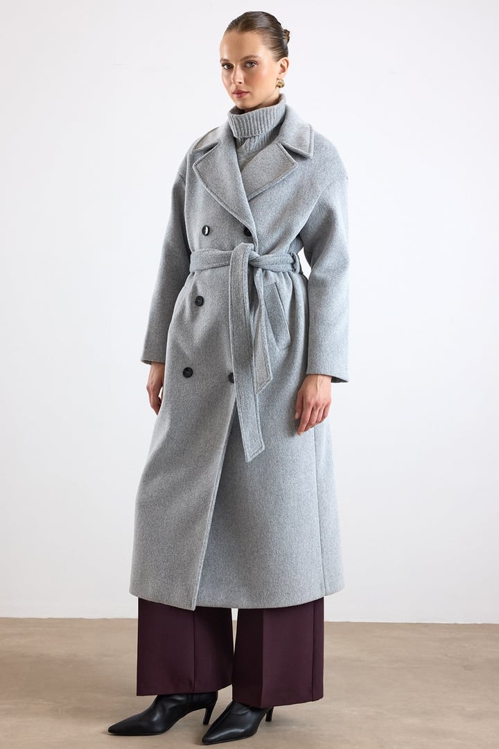 Oversize Düşük Kol Kruvaze Kaban AÇIK GRİ 3173