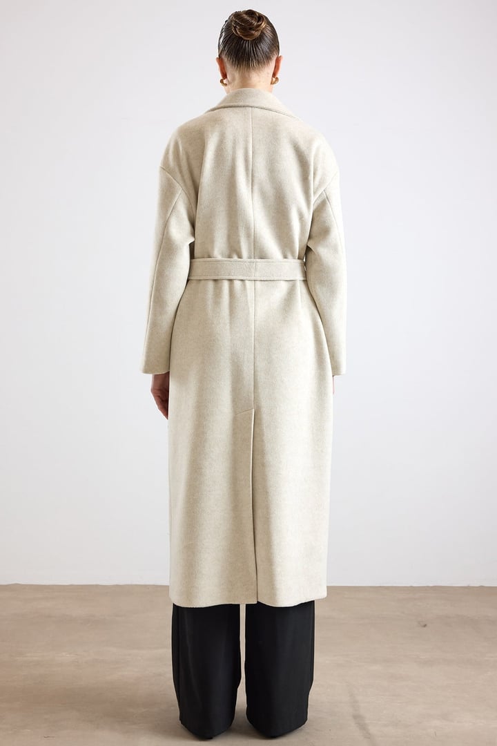 Oversize Düşük Kol Kruvaze Kaban BEJ MELANJ 3173