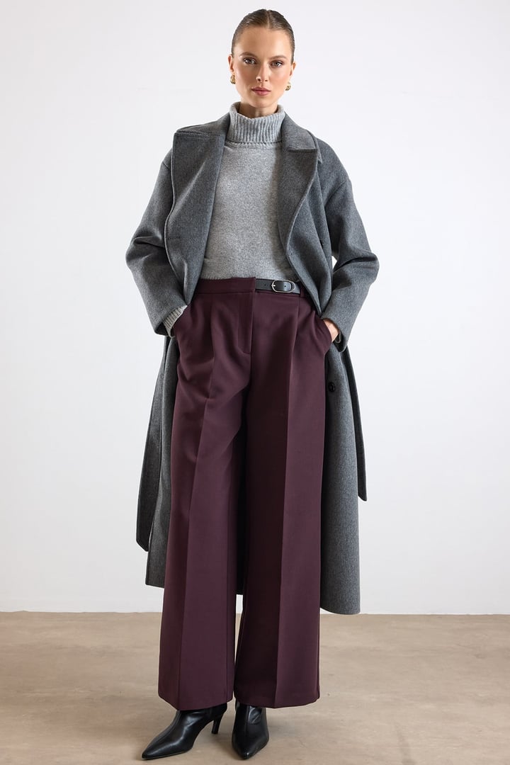 Oversize Düşük Kol Kruvaze Kaban KOYU GRİ 3173