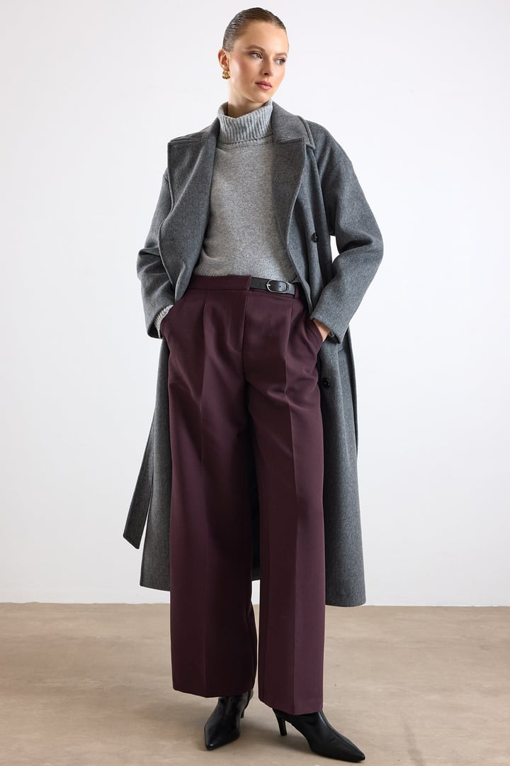Oversize Düşük Kol Kruvaze Kaban KOYU GRİ 3173