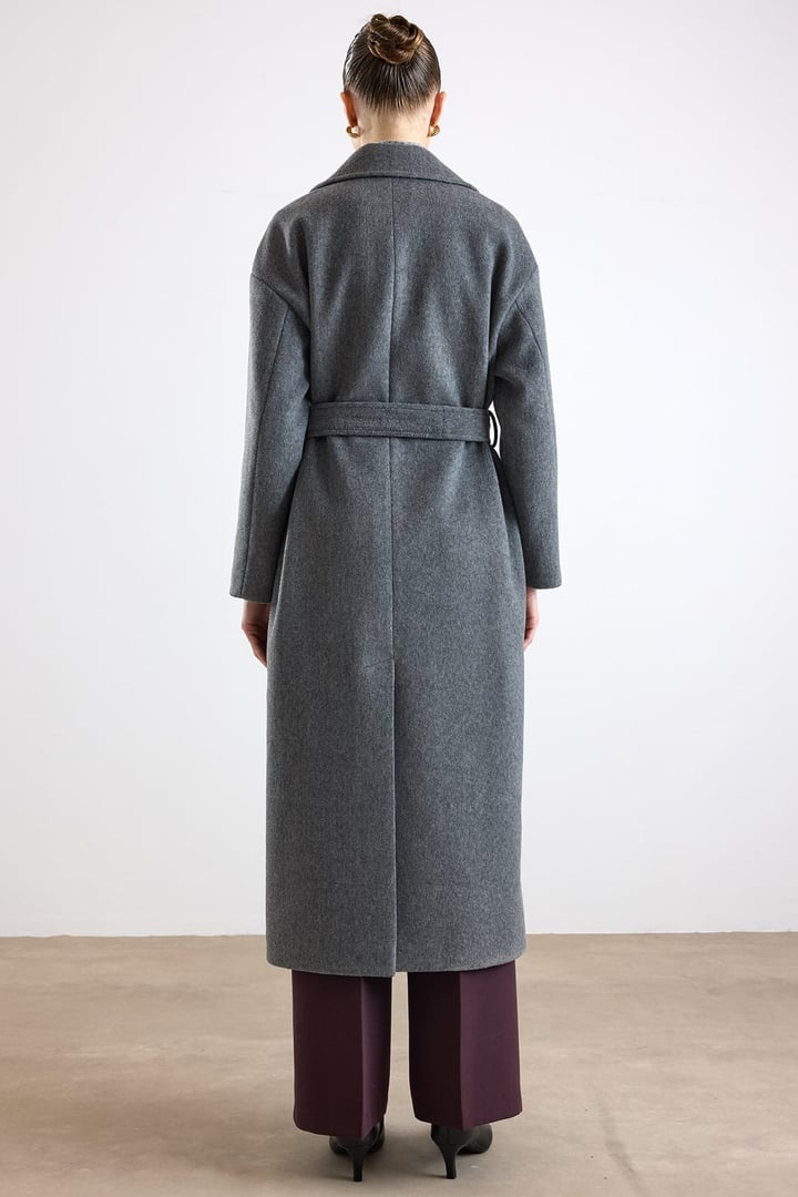 Oversize Düşük Kol Kruvaze Kaban KOYU GRİ 3173