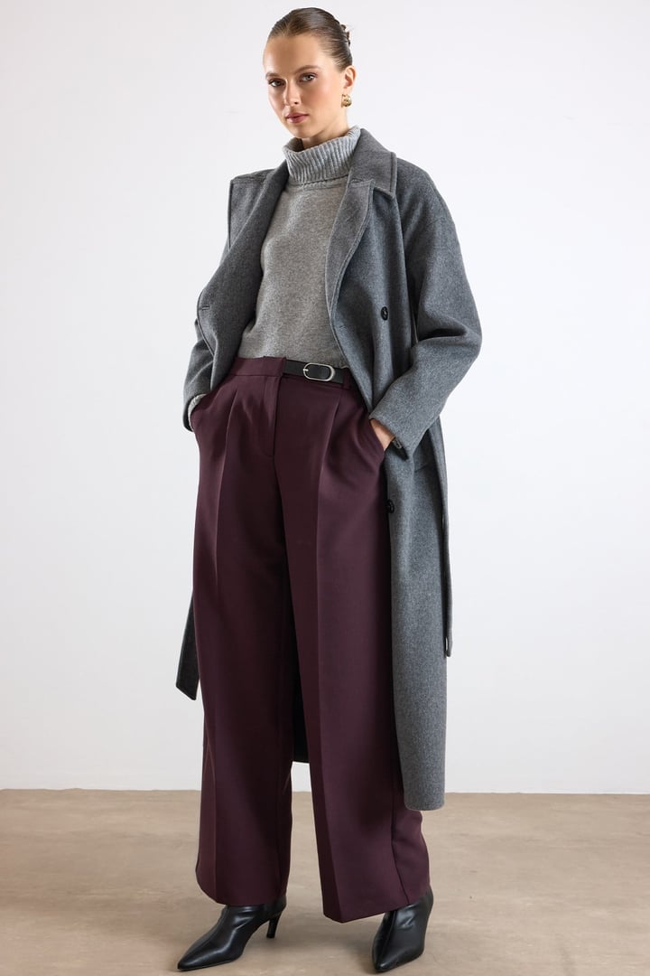 Oversize Düşük Kol Kruvaze Kaban KOYU GRİ 3173