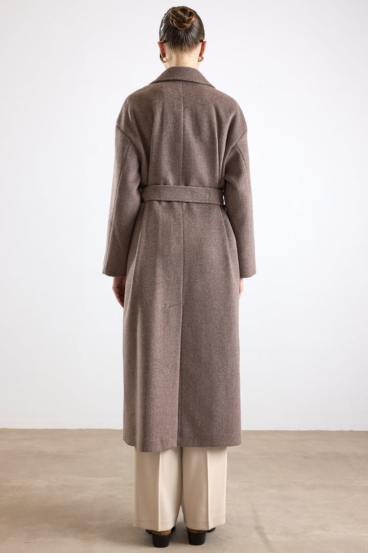 Oversize Düşük Kol Kruvaze Kaban LATTE 3173
