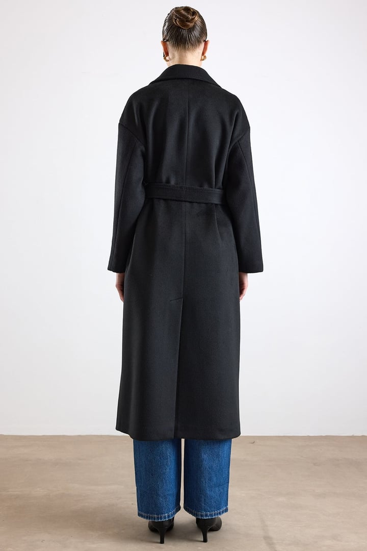 Oversize Düşük Kol Kruvaze Kaban SİYAH 3173