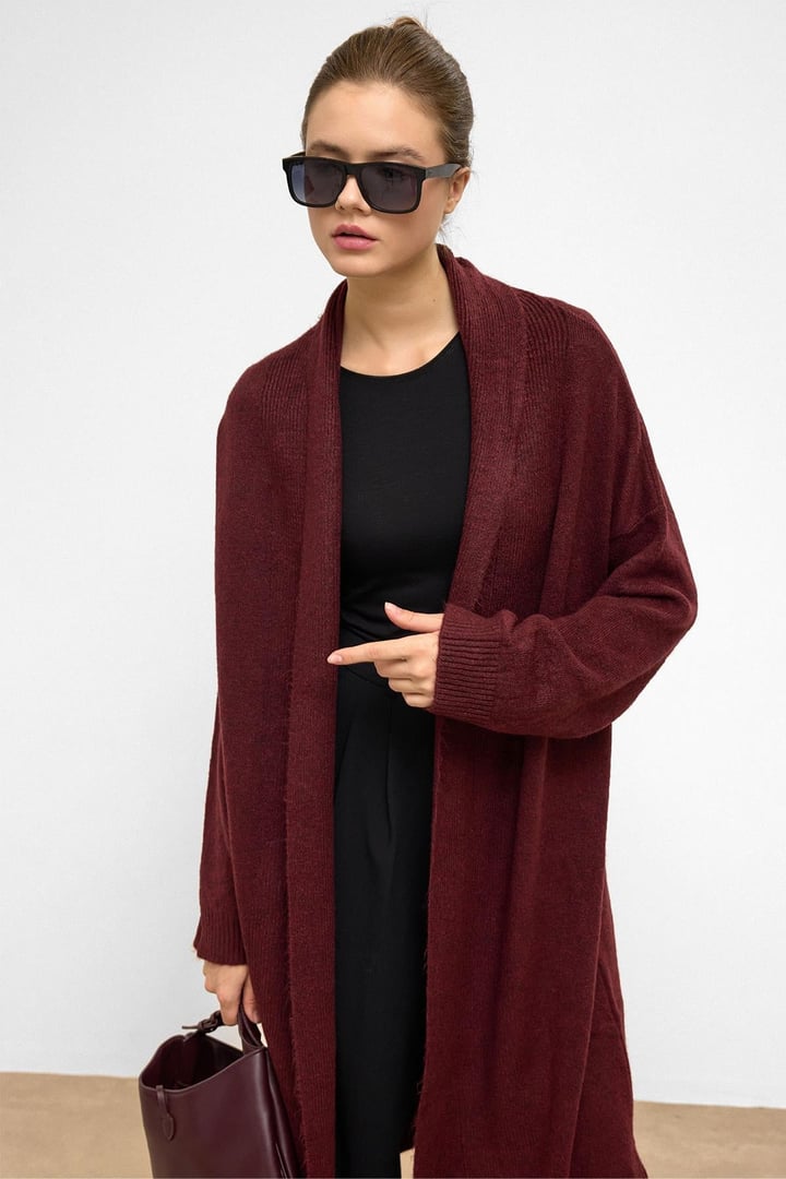Oversize Uzun Triko Hırka BORDO 8271