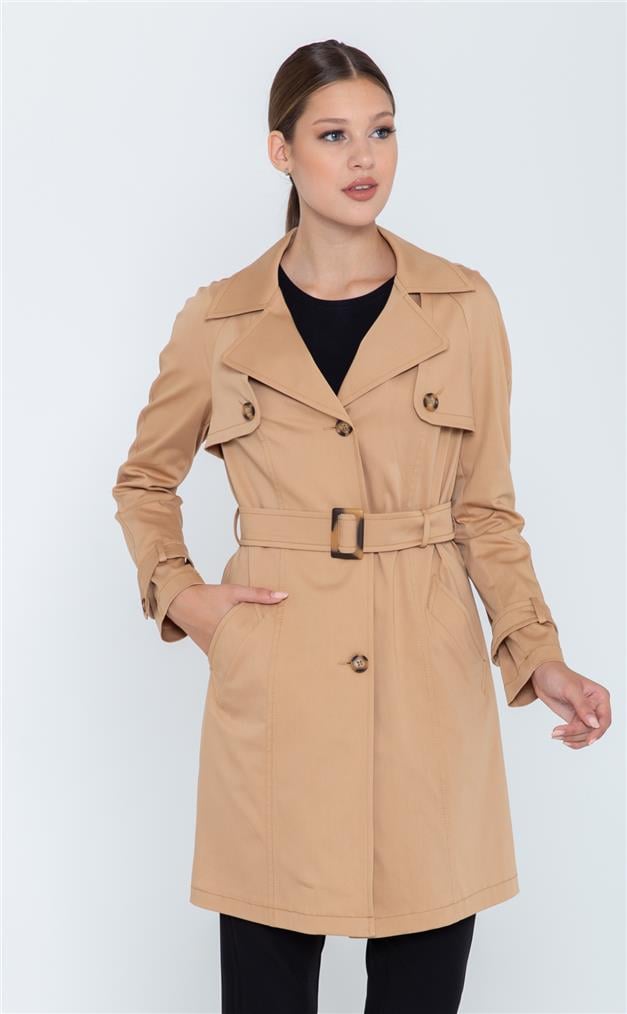 REGLAN KOL ASTARSIZ PAMUK TRENÇKOT KAMEL 5941