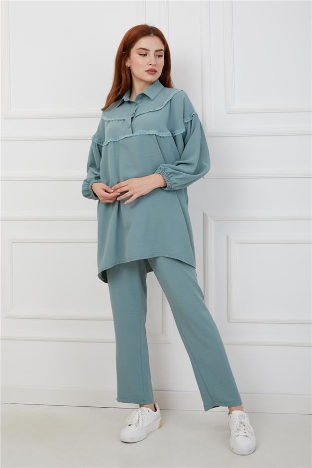 Robası Dantel Detaylı Pantolon Tunik Takım KOYU MİNT 9171-Y