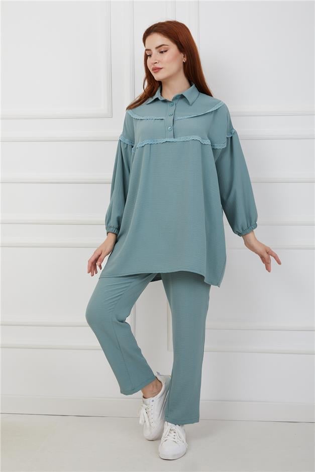 Robası Dantel Detaylı Pantolon Tunik Takım KOYU MİNT 9171-Y