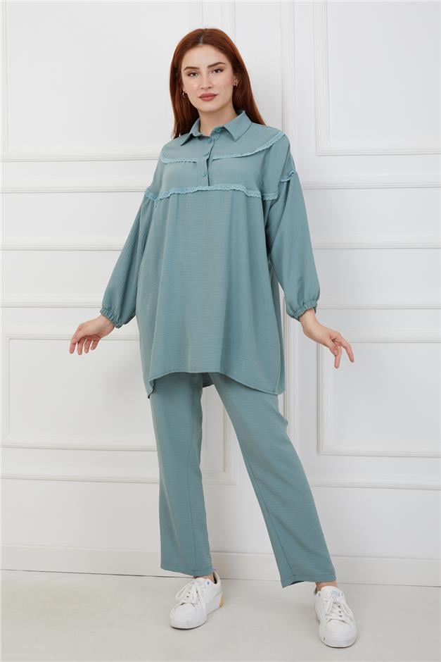 Robası Dantel Detaylı Pantolon Tunik Takım KOYU MİNT 9171-Y
