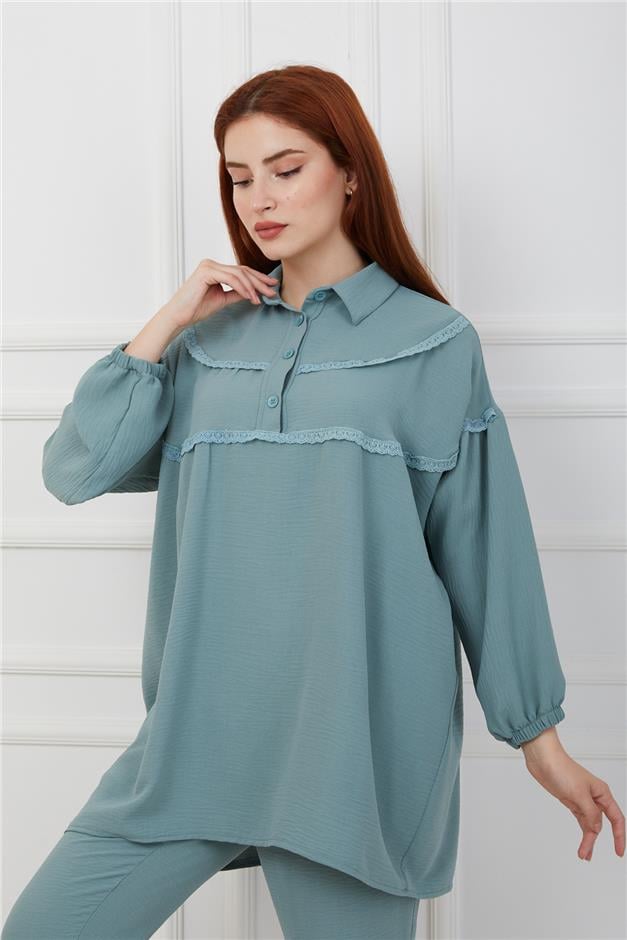 Robası Dantel Detaylı Pantolon Tunik Takım KOYU MİNT 9171-Y