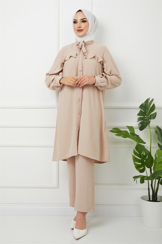 Robası ve Kolları Fırfırlı Pantolon Tunik Takım A.KAMEL 9175