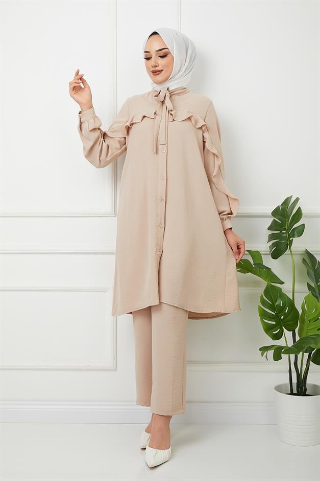 Robası ve Kolları Fırfırlı Pantolon Tunik Takım A.KAMEL 9175