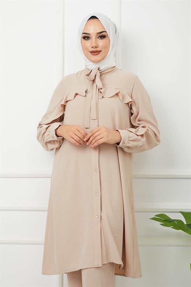 Robası ve Kolları Fırfırlı Pantolon Tunik Takım A.KAMEL 9175