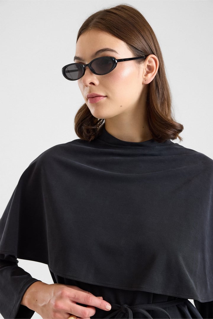 Şal Aksesuarlı Premium Kumaş Tunik Pantolon SİYAH 9470-TK