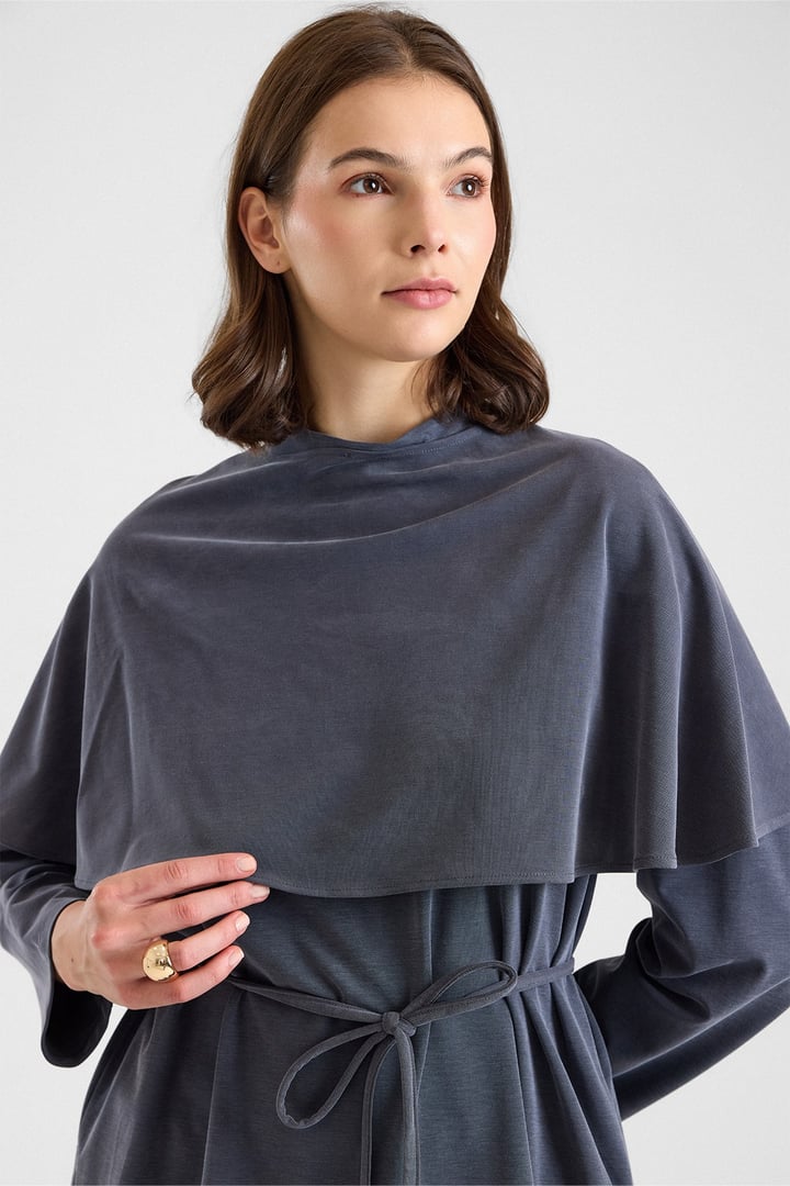 Şal Aksesuarlı Premium Kumaş Tunik Pantolon FÜME 9470-TK
