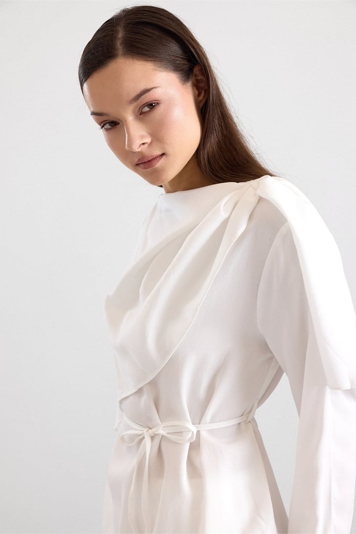 Şal Detaylı Bluz Pantolon Takım EKRU 9484-TK