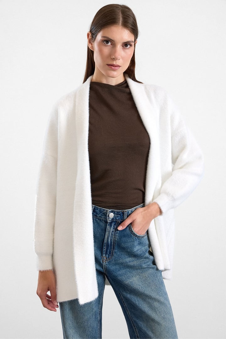 Salaş Soft Kumaş Triko Hırka BEYAZ 8299