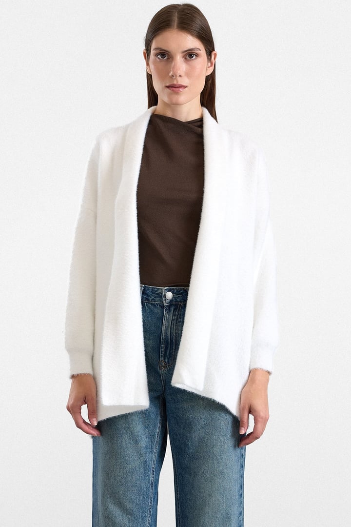 Salaş Soft Kumaş Triko Hırka BEYAZ 8299