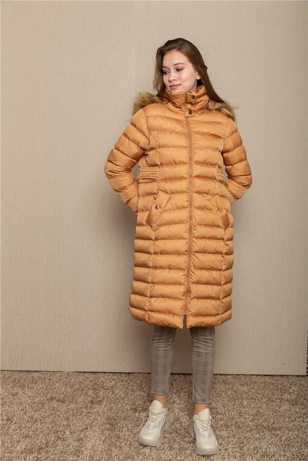 Seyyar Kürklü Kapüşonlu Şişme Mont KAMEL 6135