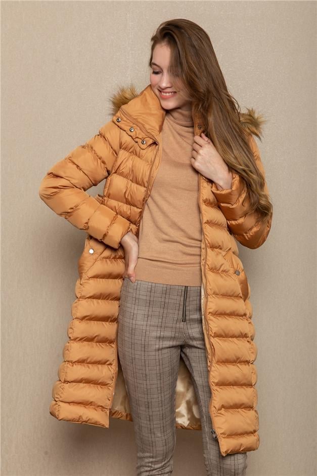 Seyyar Kürklü Kapüşonlu Şişme Mont KAMEL 6135