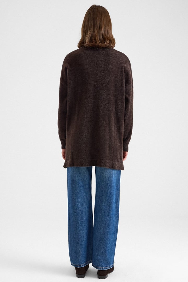Taş Detaylı Soft Kumaş Oversize Triko Kazak KAHVE 8290