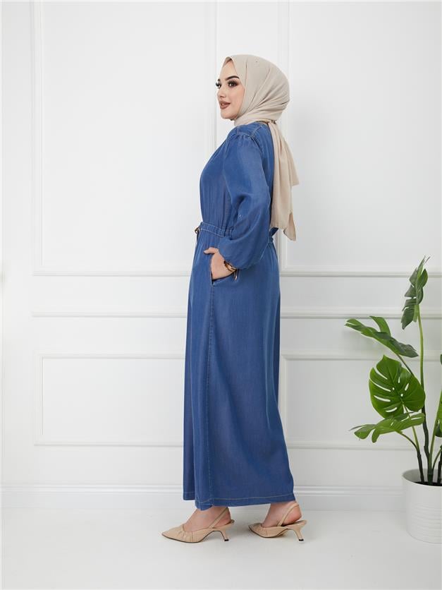 Tensel Denim Beli Büzgülü Astarsız Pardesü MAVİ 6172