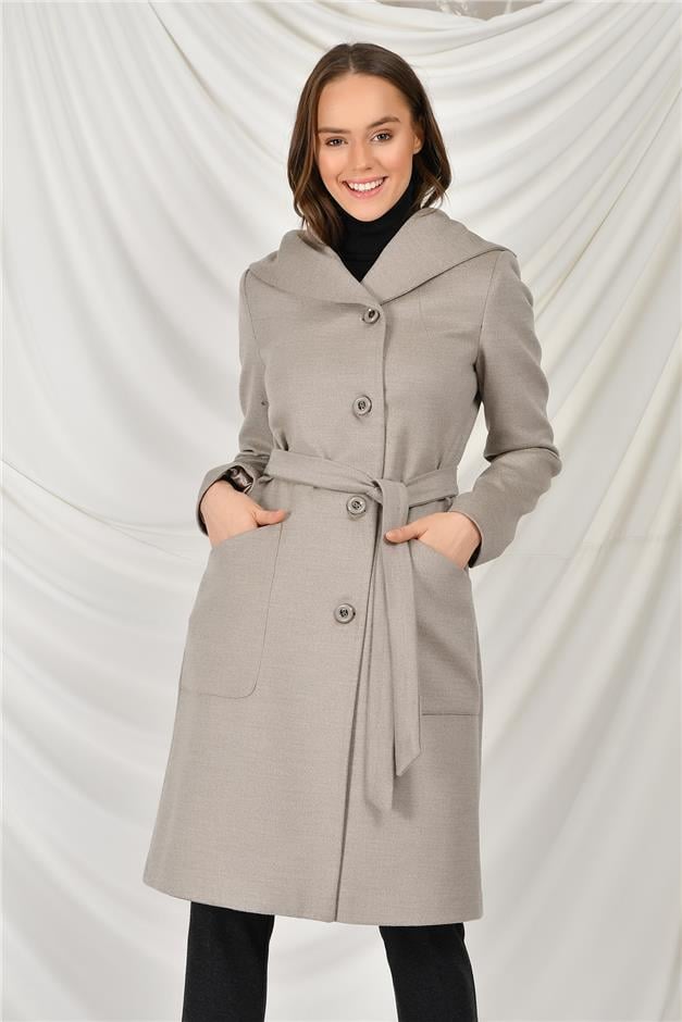 TORBA CEPLİ KAPŞONLU KABAN BEJ 3584
