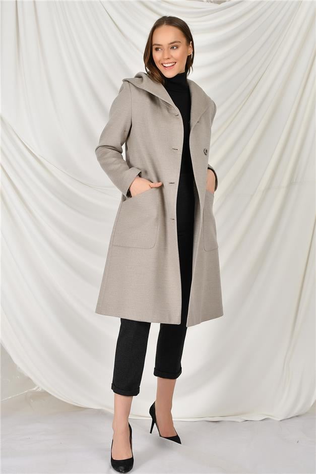TORBA CEPLİ KAPŞONLU KABAN BEJ 3584
