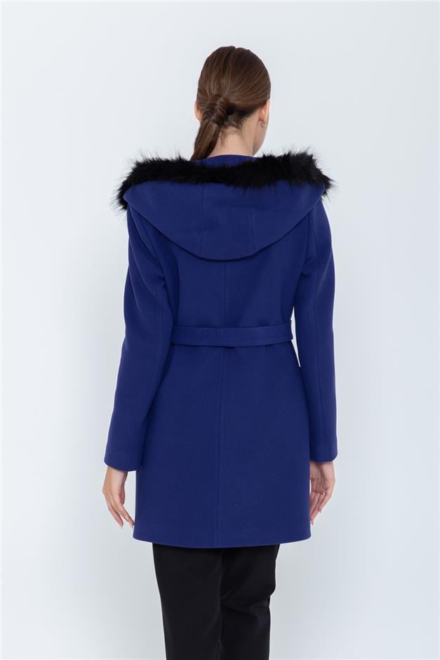 TORBA CEPLİ KAPŞONU KÜRKLÜ KABAN SAKS 3569