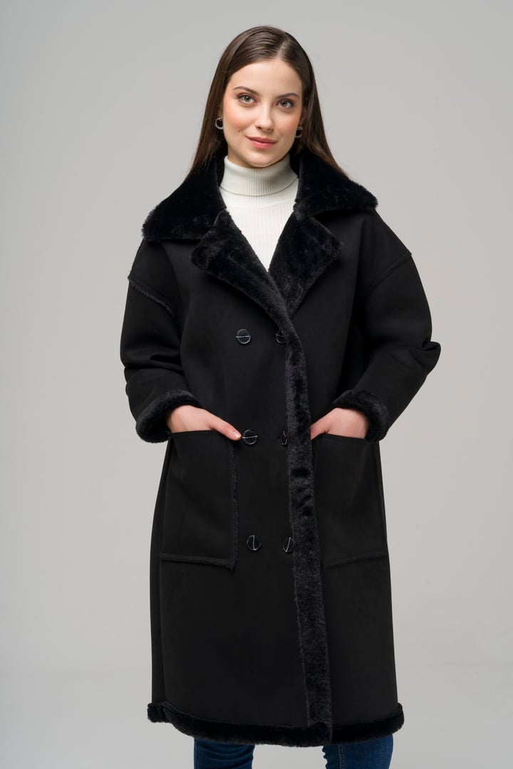 Torba Cepli Kruvaze Süet / Kürk Mont SİYAH 6496