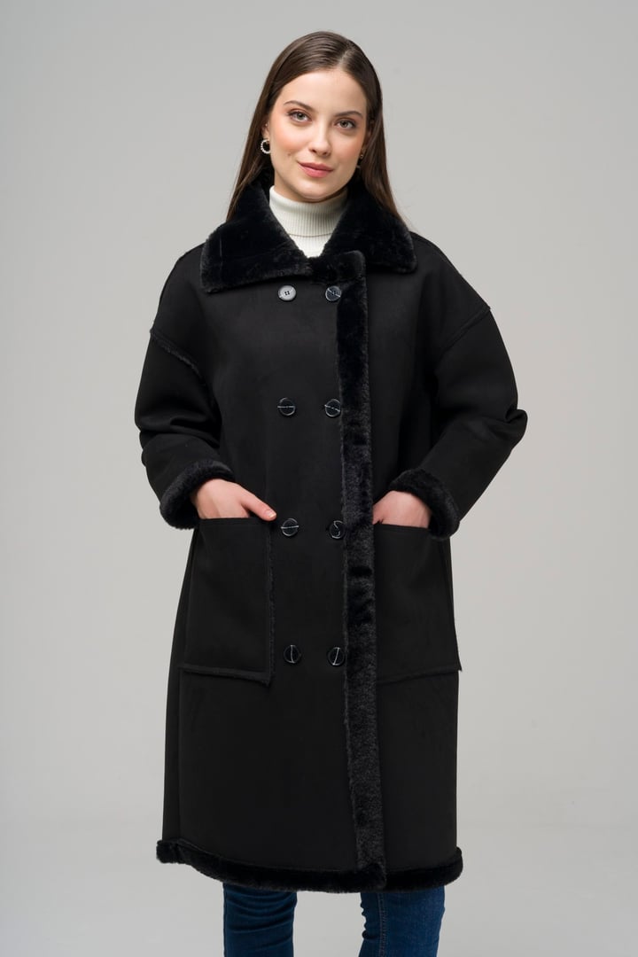 Torba Cepli Kruvaze Süet / Kürk Mont SİYAH 6496