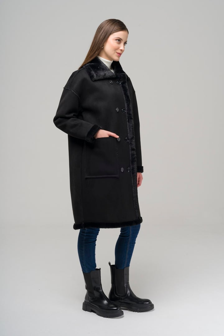 Torba Cepli Kruvaze Süet / Kürk Mont SİYAH 6496