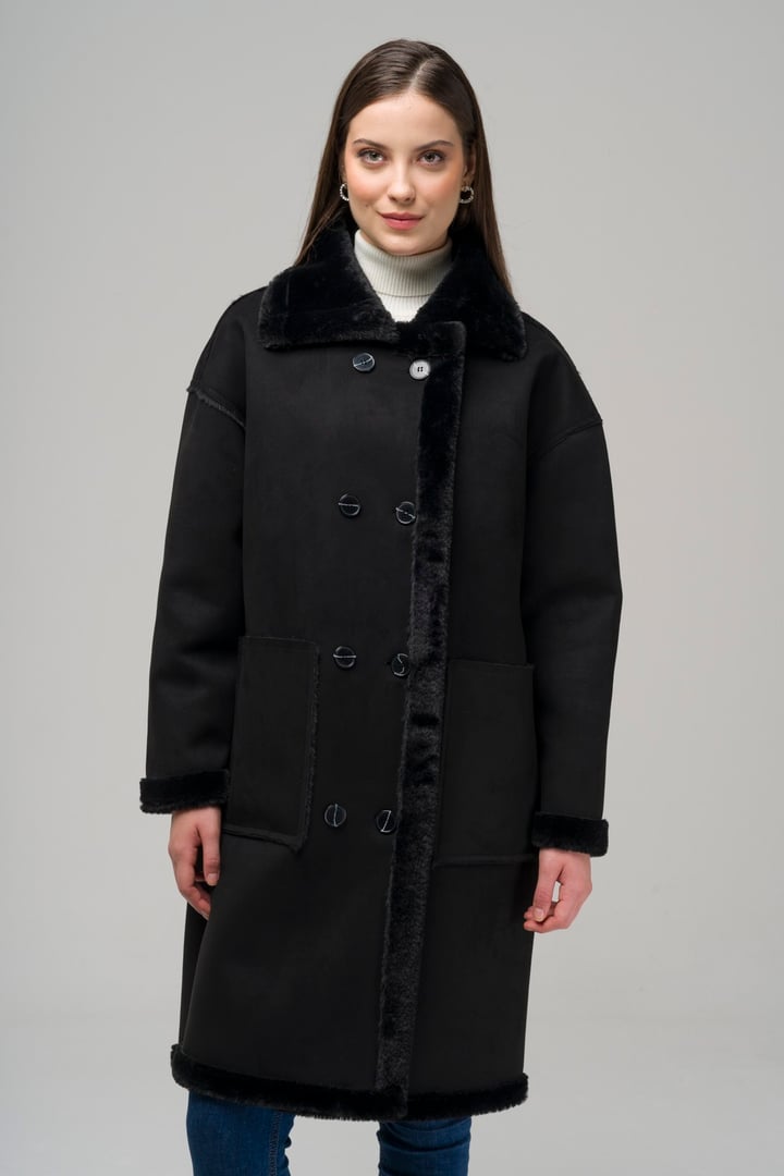 Torba Cepli Kruvaze Süet / Kürk Mont SİYAH 6496