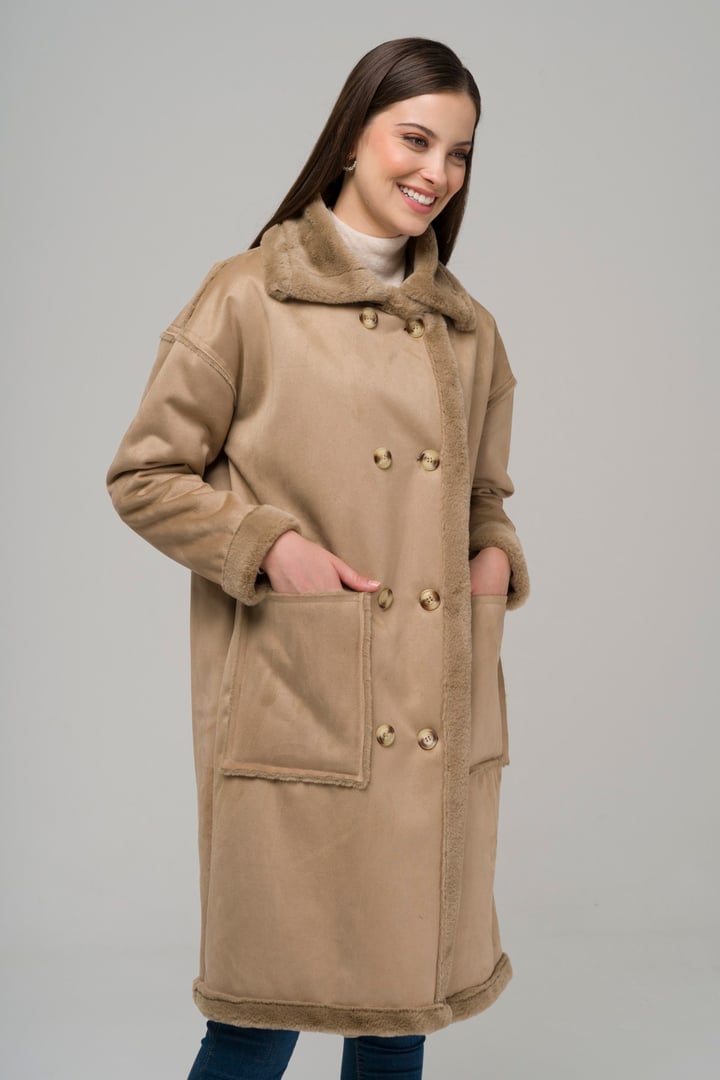 Torba Cepli Kruvaze Süet / Kürk Mont TAŞ 6496