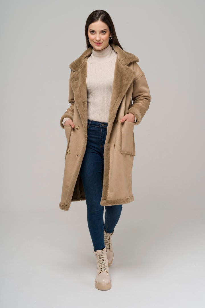 Torba Cepli Kruvaze Süet / Kürk Mont TAŞ 6496