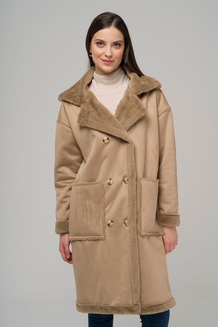 Torba Cepli Kruvaze Süet / Kürk Mont TAŞ 6496